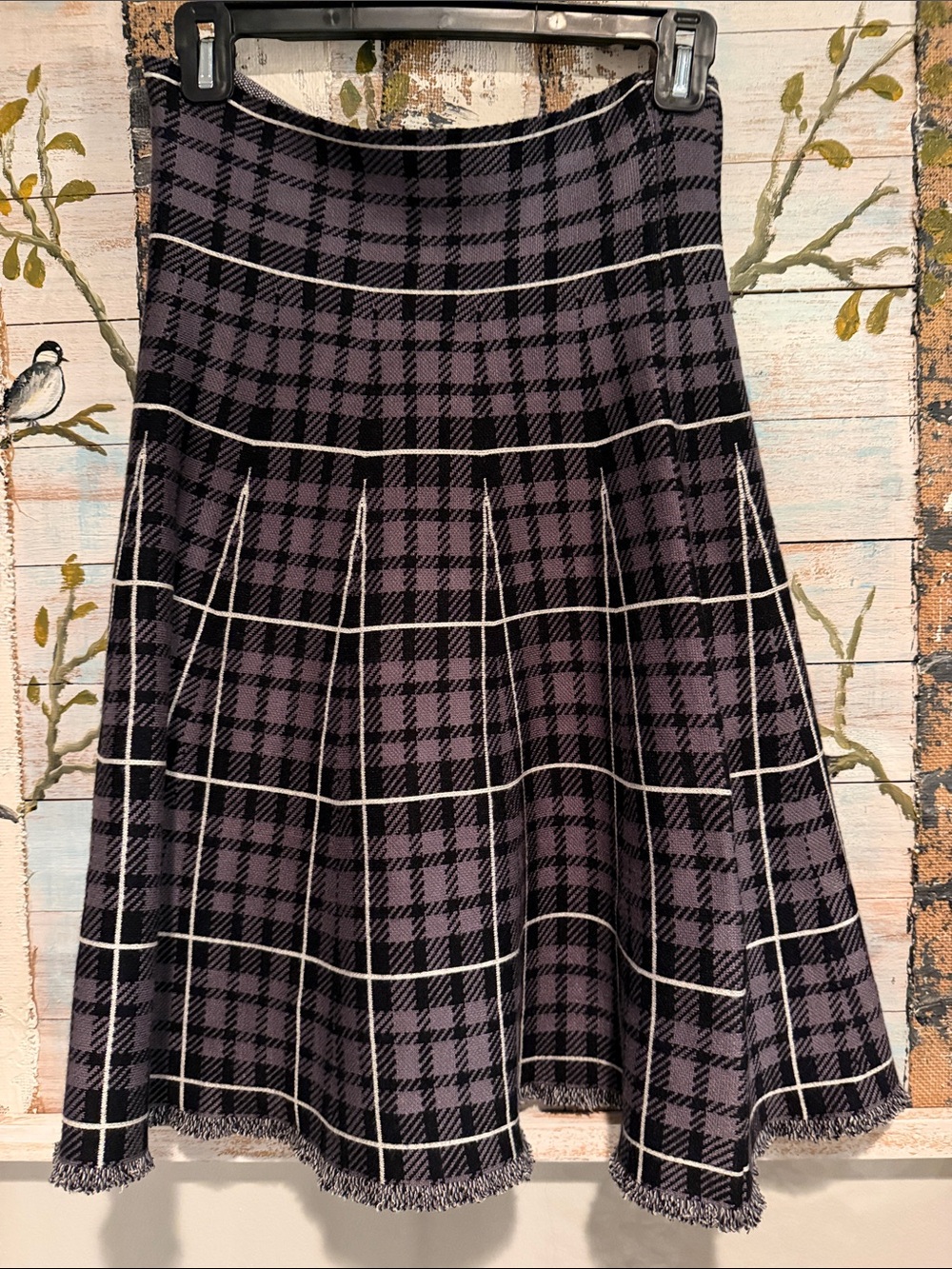 Max Studio Plaid A-Line Skirt in Black and Grey